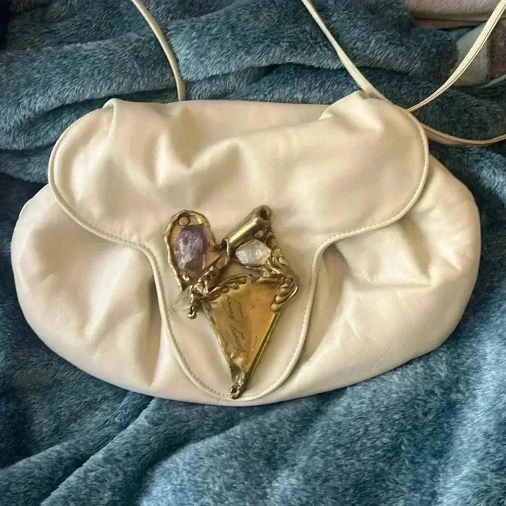 Vintage Fancy Pants Leather And Crystal Art Cross Body Purse